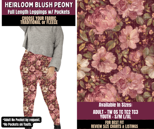 Preorder! Closes 11/11. ETA Feb. Heirloom Blush Peony Leggings Choose Fleece or Traditional