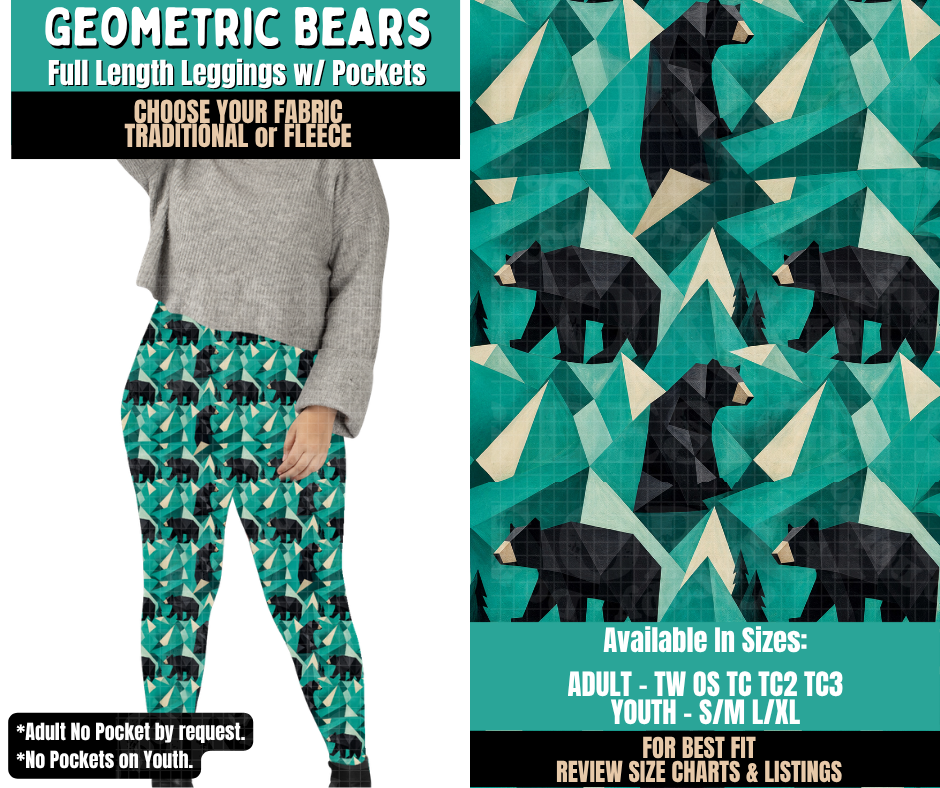Preorder! Closes 11/12. ETA Feb. Geometric Bears Leggings Choose Fleece or Traditional