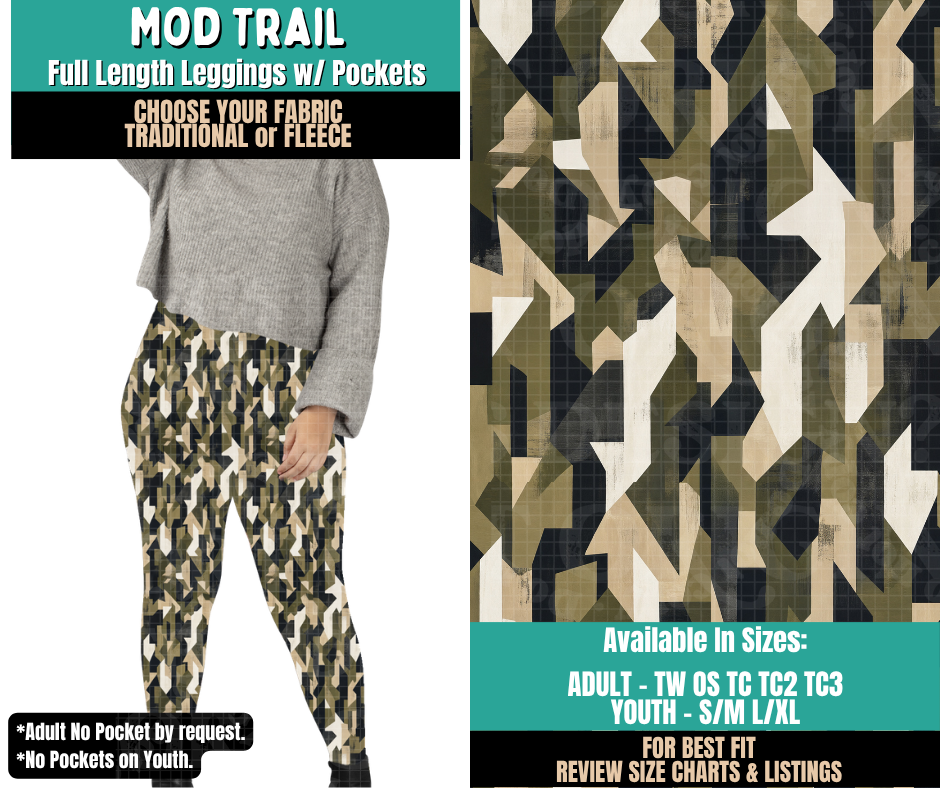 Preorder! Closes 11/12. ETA Feb. Mod Trail Leggings Choose Fleece or Traditional
