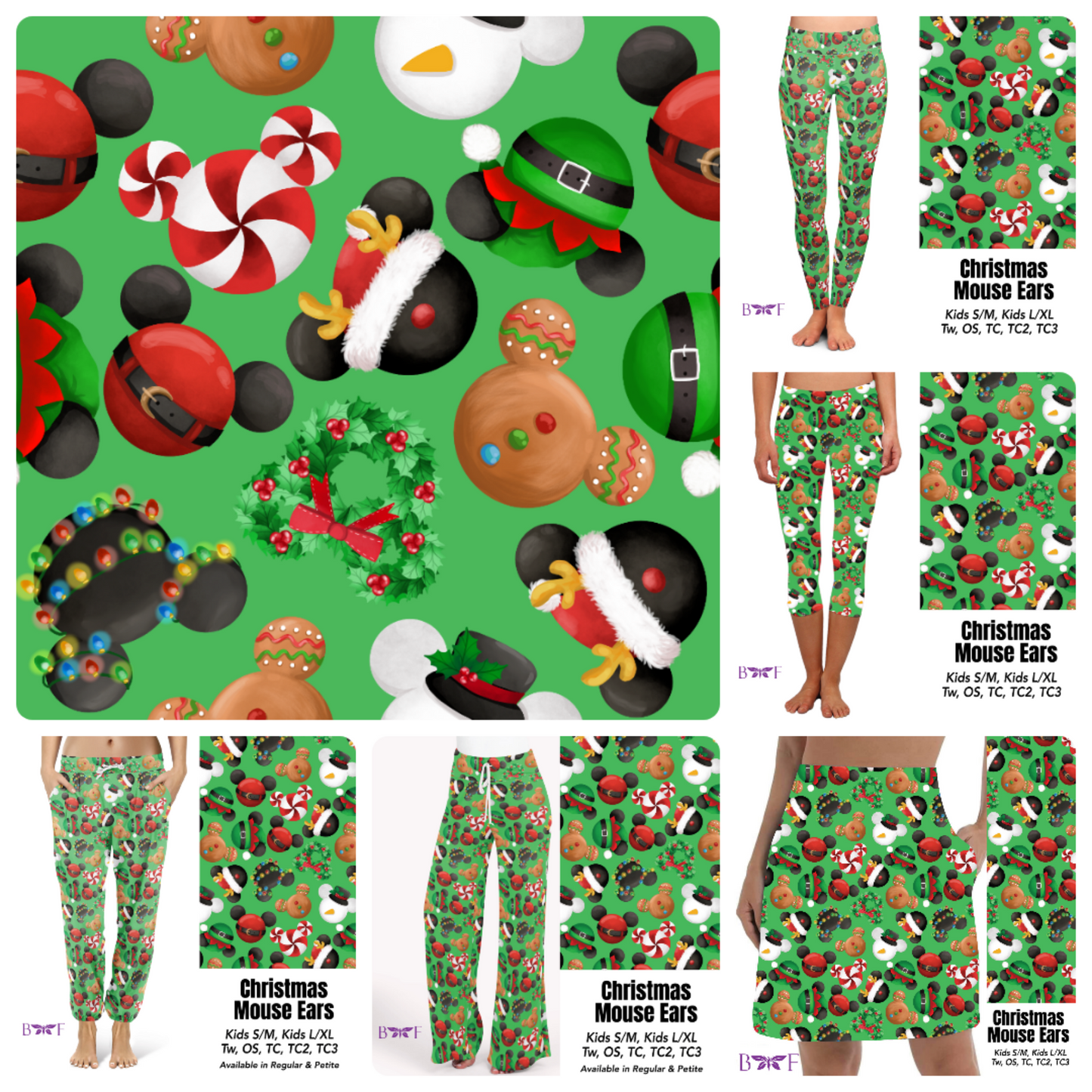 Christmas Mouse Ears leggings, capris, and skorts