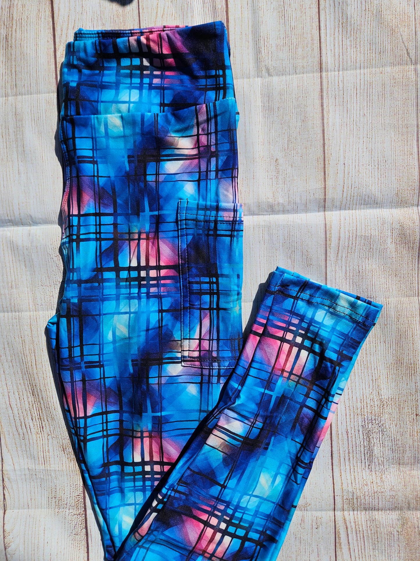 Alcohol Ink Plaid leggings with pockets