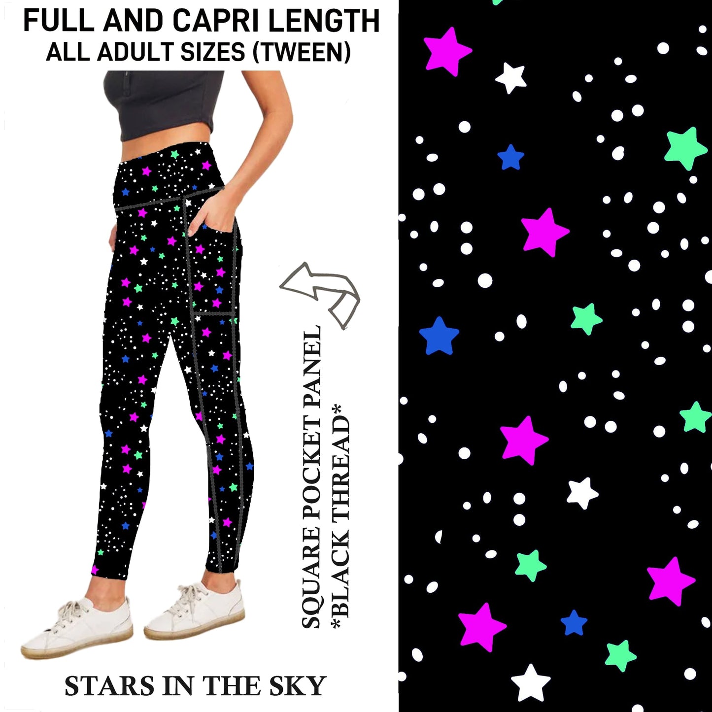 S3PJ - Stars In The Sky Capris/Leggings with Square Pocket Panel - Preorder Due 10/28 ETA: Late Dec