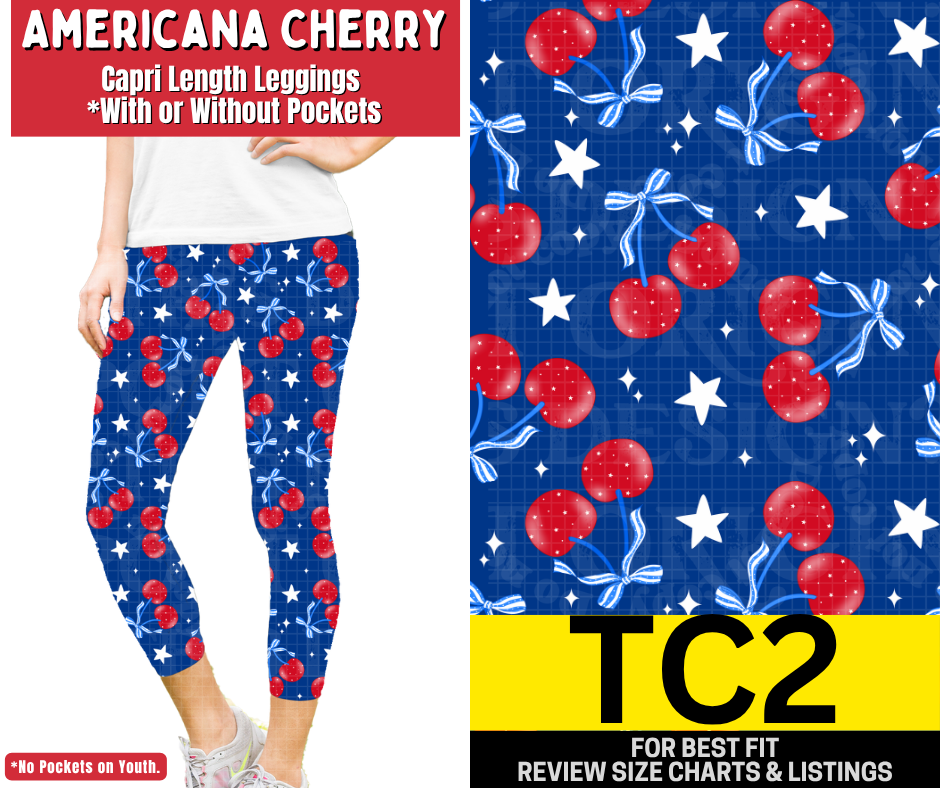 Americana Cherry Capri Length Leggings w/ Pockets