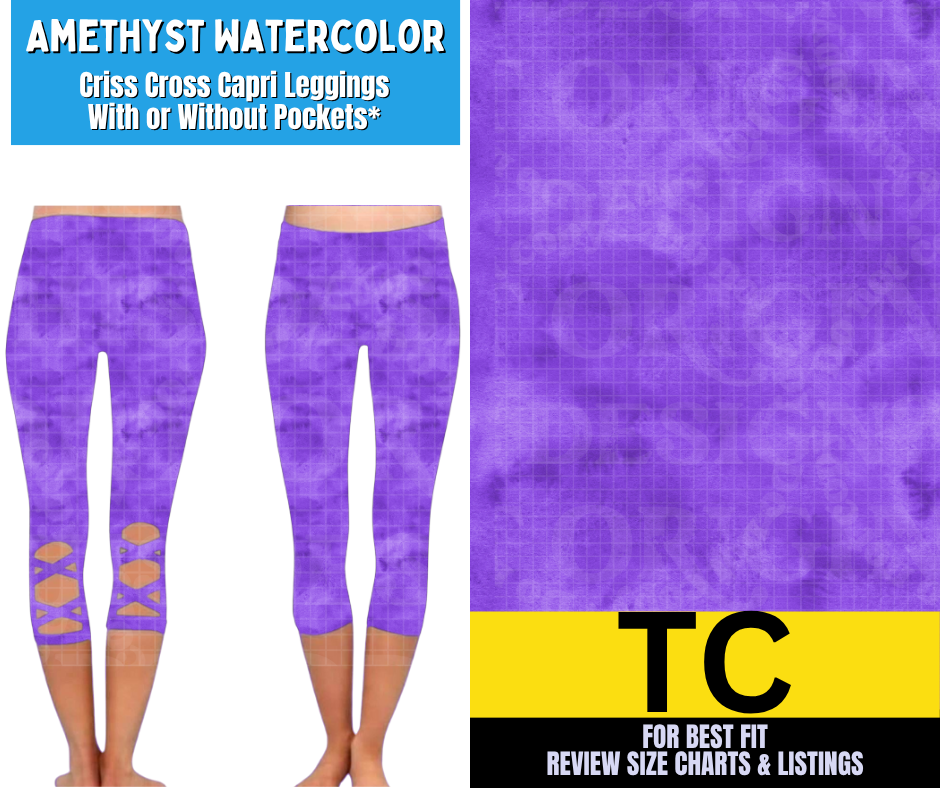 Amethyst Watercolor Criss Cross Capri w/ Pockets
