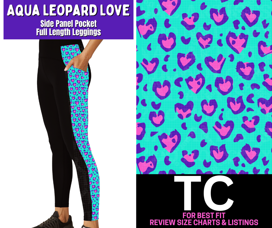 Aqua Leopard Side Panel Pocket Full Length Leggings