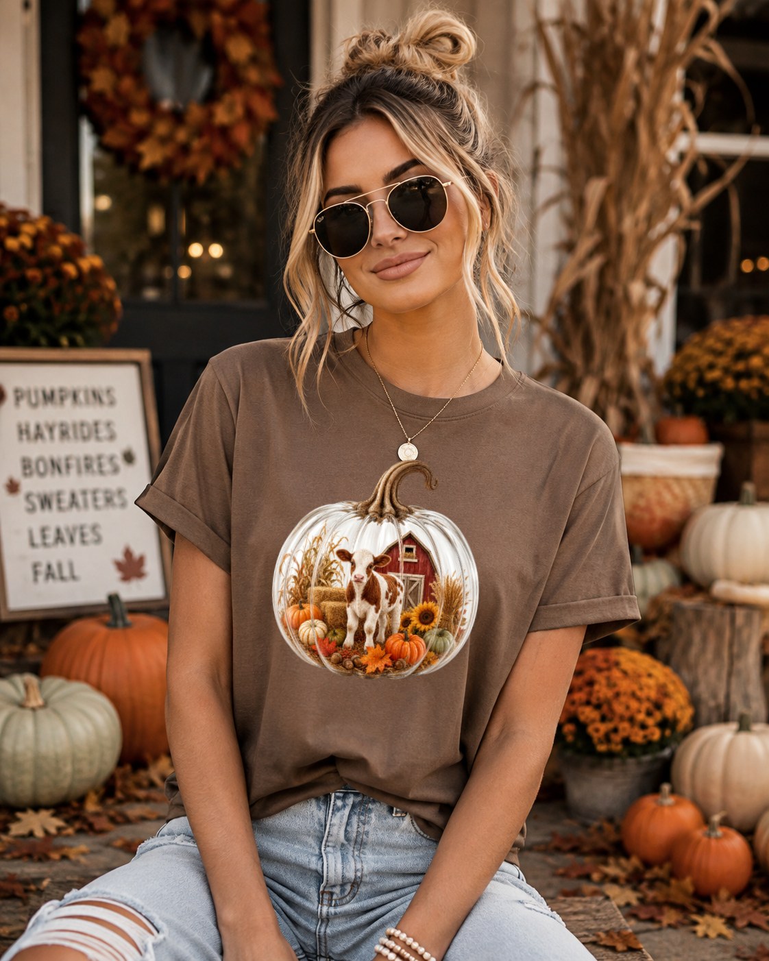 Cozy Pumpkin Cow Tshirt