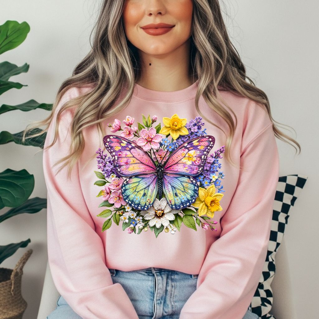 Faux Yarn Butterfly Sweatshirt