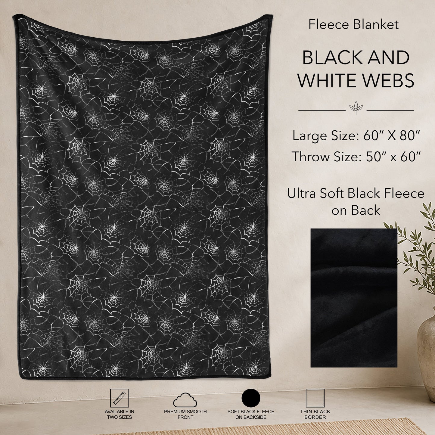 B304 - Pre-Order Black and White Webs Fleece Blanket (Closes 7/31. ETA: early Oct)