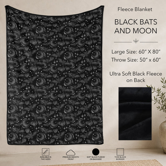 B304 - Pre-Order Black Bats and Moon Fleece Blanket (Closes 7/31. ETA: early Oct)