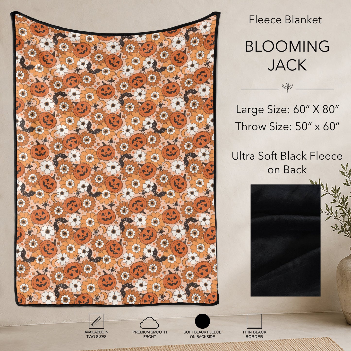 B304 - Pre-Order Blooming Jack Fleece Blanket (Closes 7/31. ETA: early Oct)