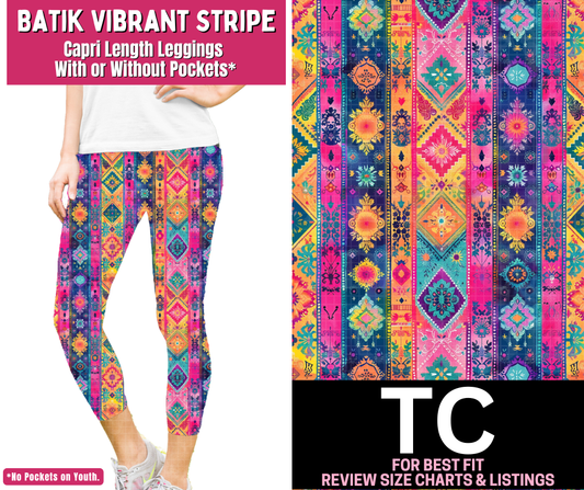 Batik Vibrant Stripe Capri Length Leggings w/ Pockets