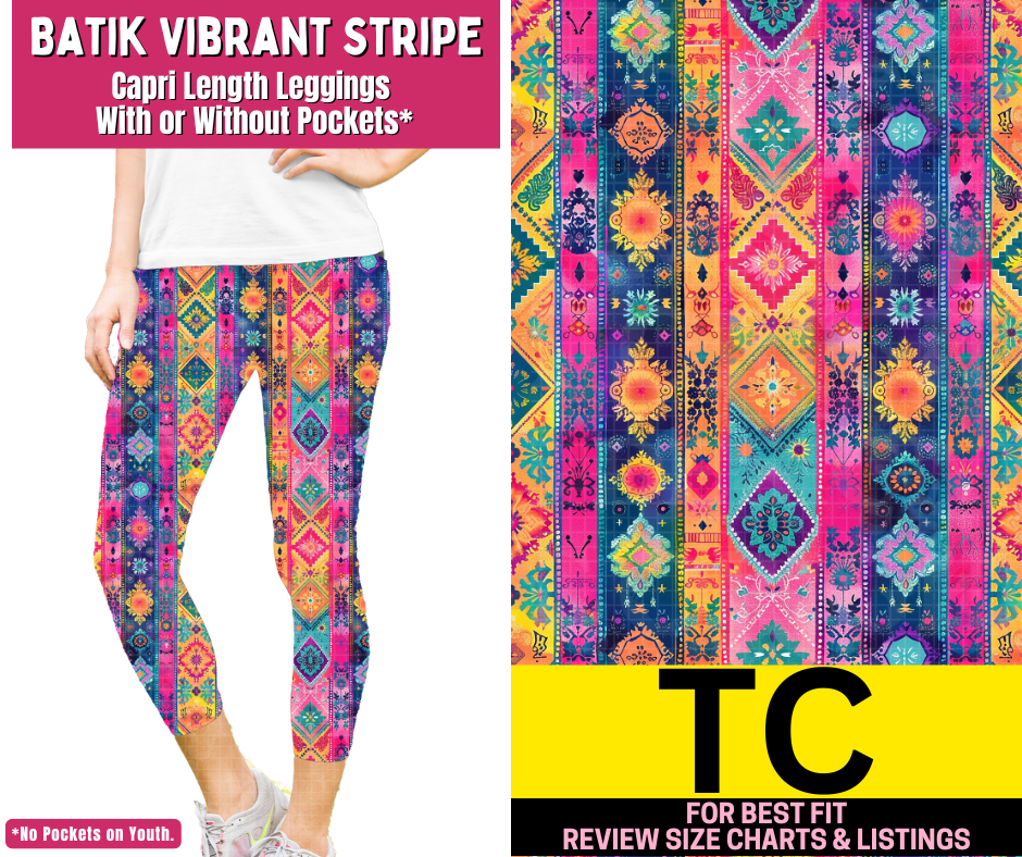 Batik Vibrant Stripe Capri Length Leggings w/ Pockets
