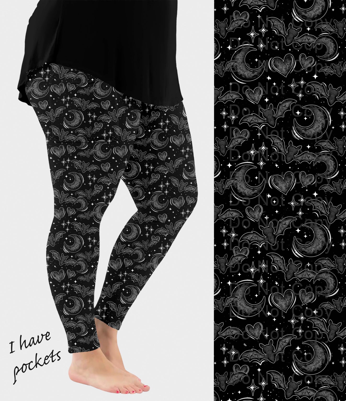 RTS - Black Bats and Moon Leggings with Pockets