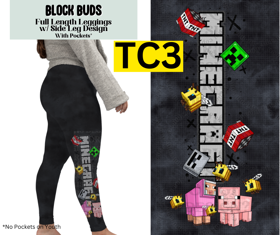 Block Buds Full Length Leggings w/ Side Leg Designs