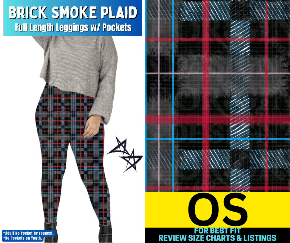 Brick Smoke Plaid Full Length Leggings w/ Pockets