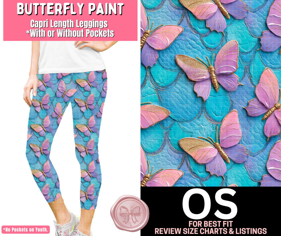 Butterfly Paint Capri Length Leggings w/ Pockets