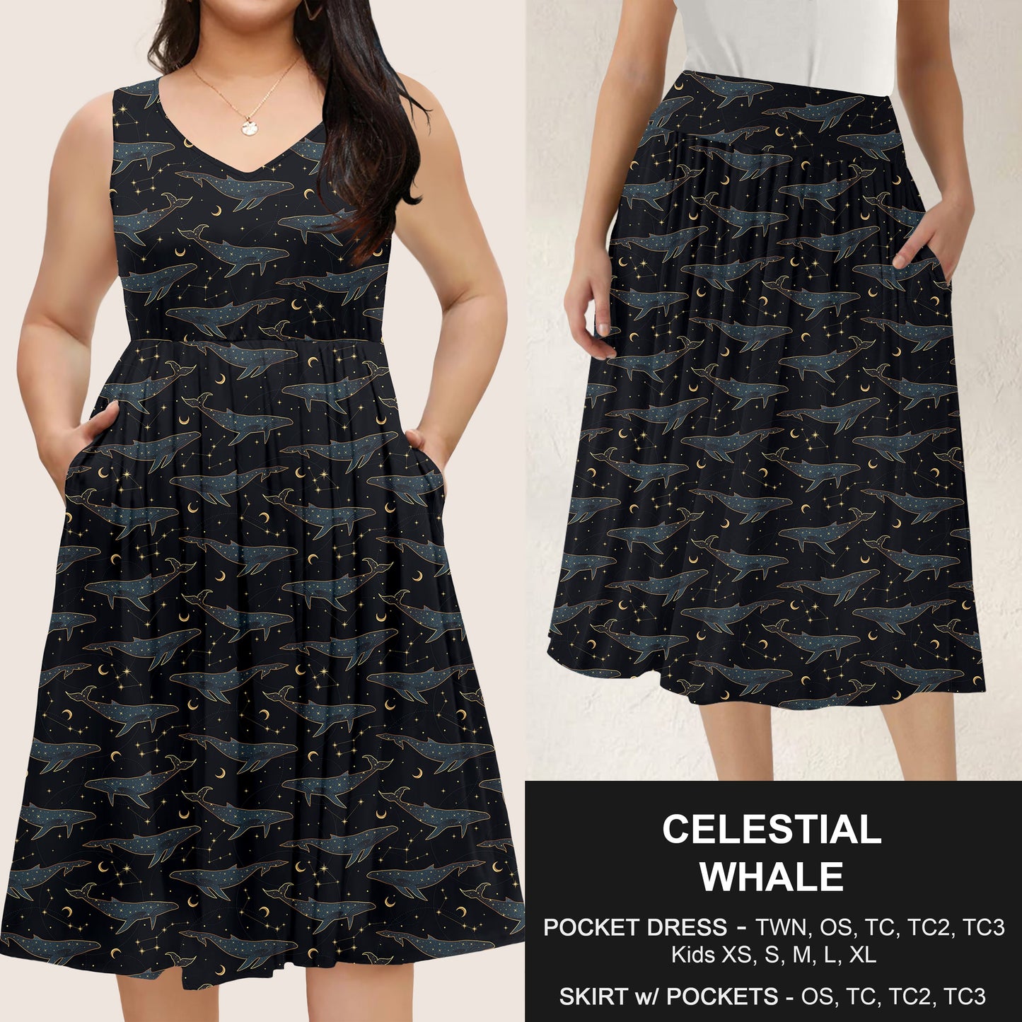 B285 - Preorder Celestial Whale Dress/Skirt with Pockets (Closes 4/15. ETA: mid June)