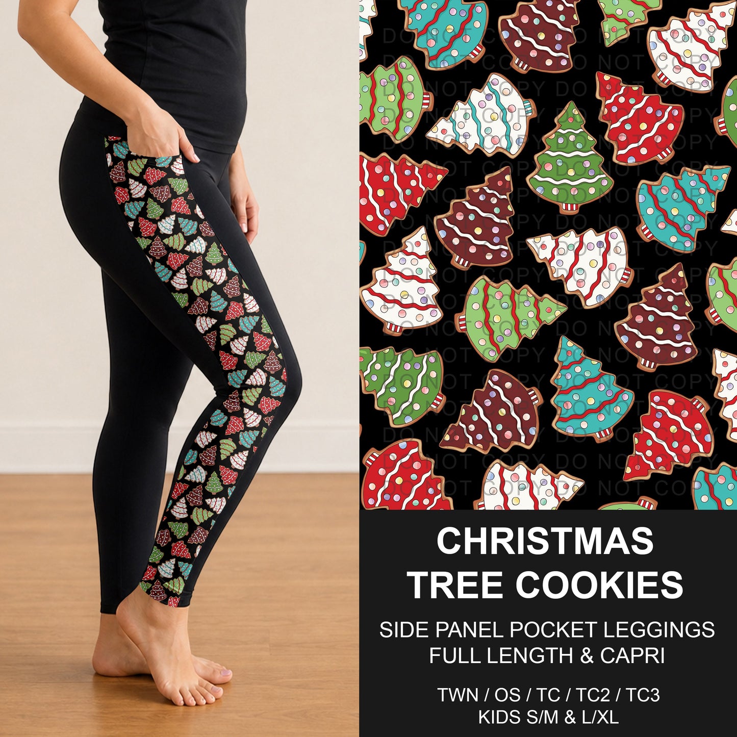 B312 - Preorder Christmas Tree Cookies Side Panel Pocket Leggings (Closes 9/13. ETA: mid Nov.)