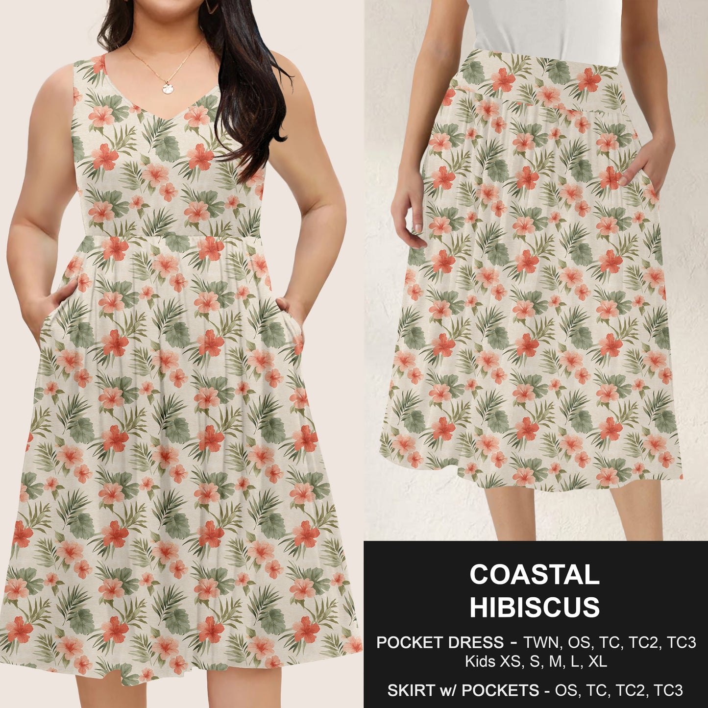 B285 - Preorder Coastal Hibiscus Dress/Skirt with Pockets (Closes 4/15. ETA: mid June)