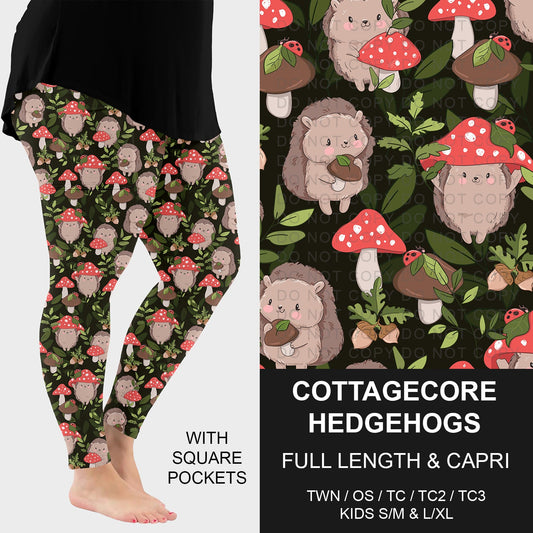 B286 - Preorder Cottagecore Hedgehogs Leggings w/ Pockets (Closes 4/19. ETA: late June)