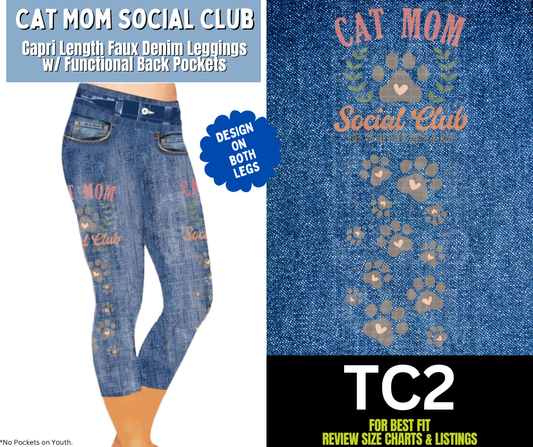 Cat Mom Social Club Capri Faux Denim w/ Side Leg Designs