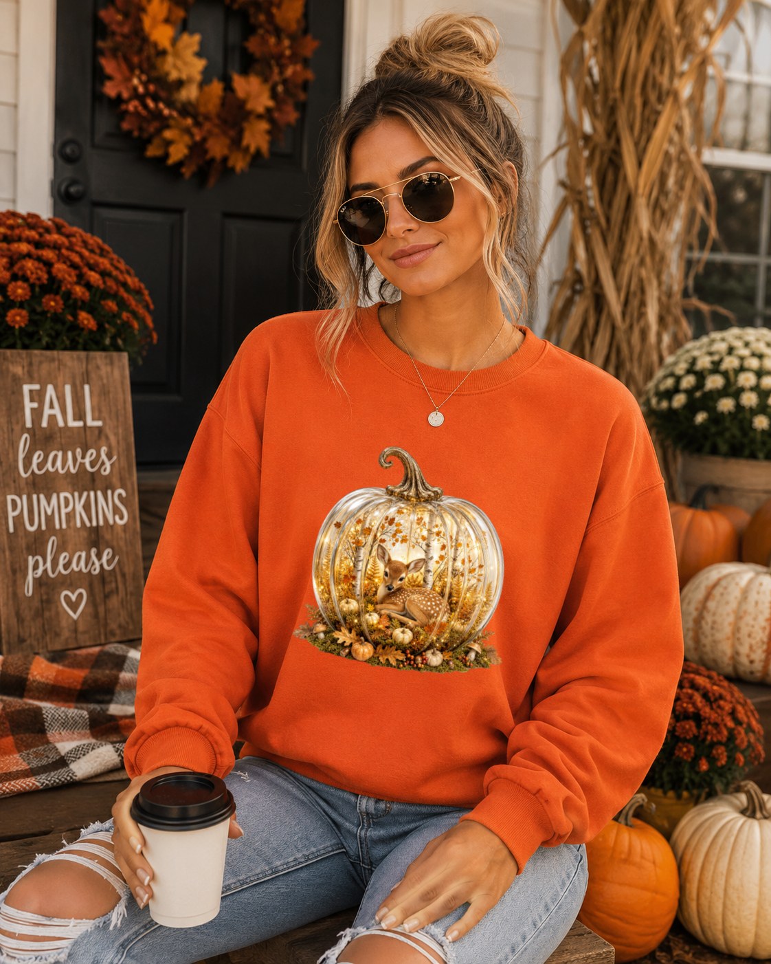 Cozy Pumpkin Fall Deer Sweatshirt