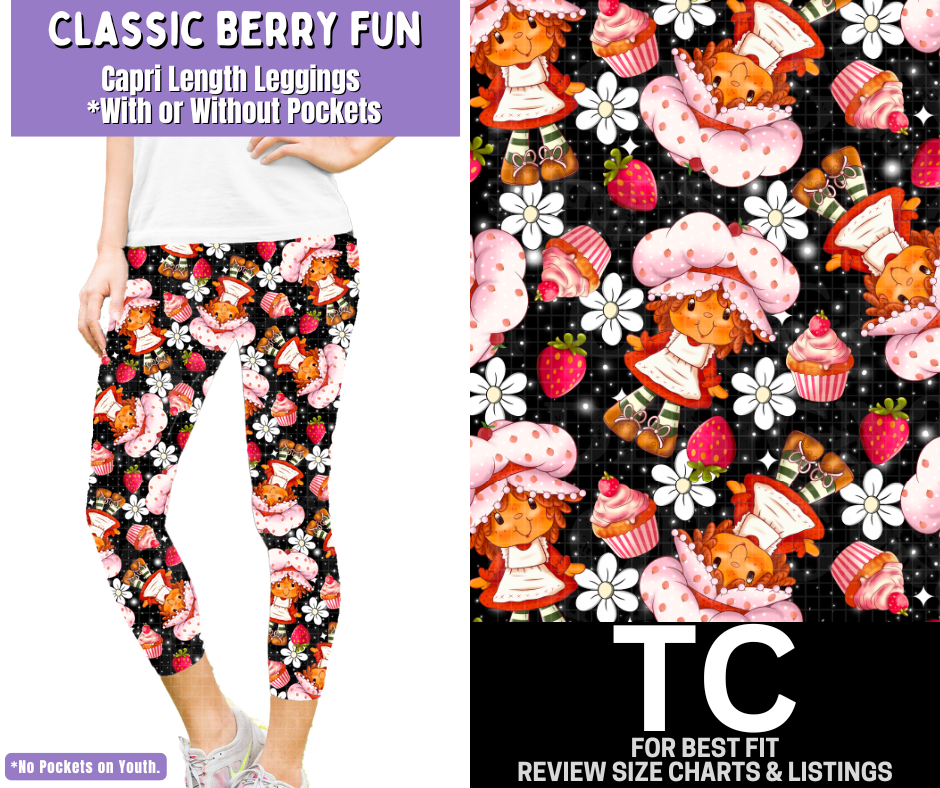 Classic Berry Fun Capri Length Leggings w/ Pockets