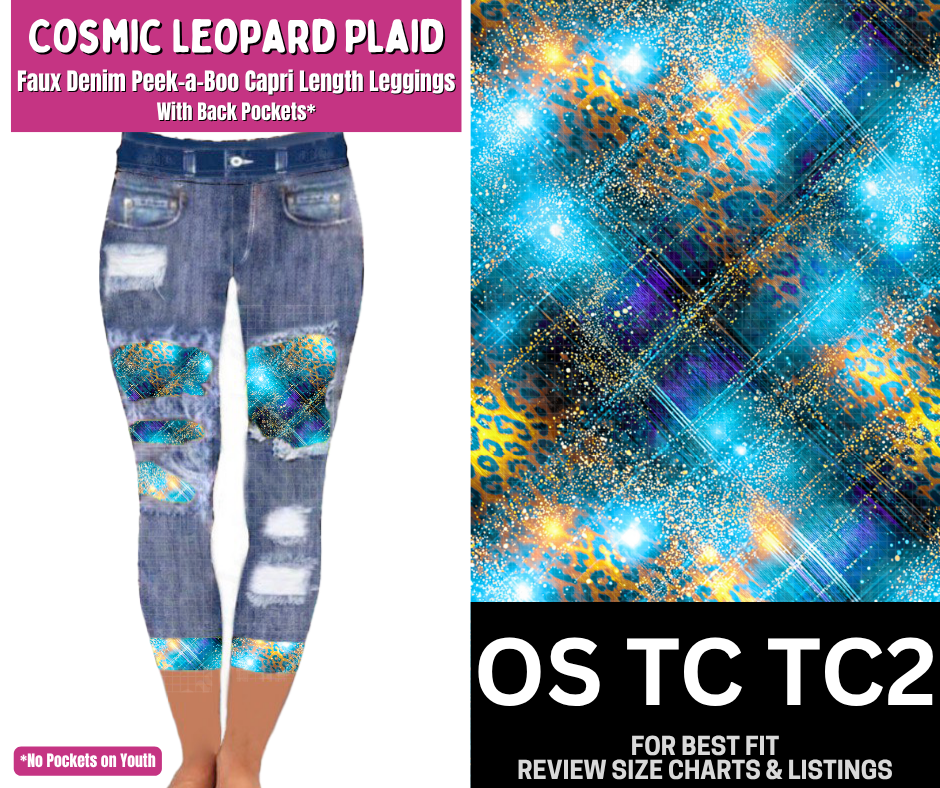 Cosmic Leopard Plaid Capri Faux Denim Peekaboo
