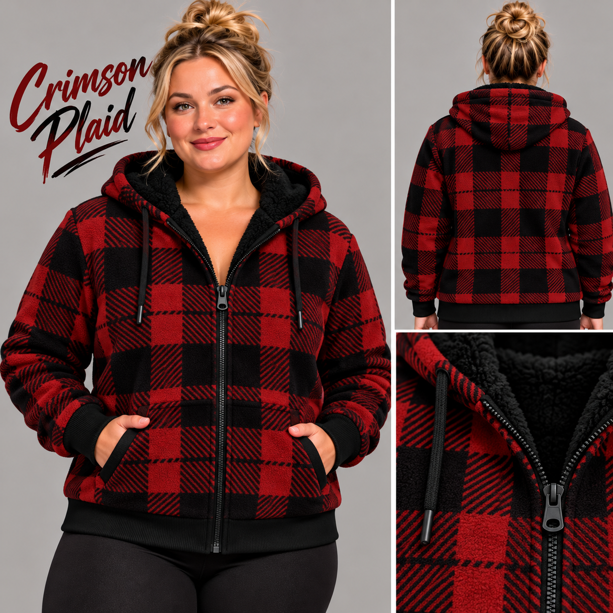 Crimson Plaid-FLEECE LINED HOODED JACKET-PREORDER CLOSING 11/9
