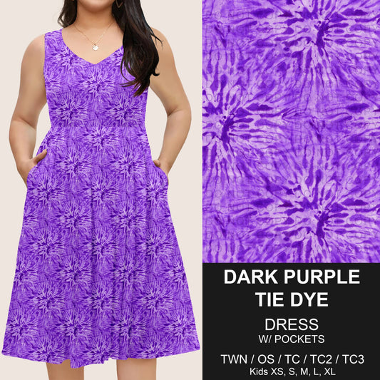 B275 - Preorder Dark Purple Tie Dye Sleeveless Pocket Dress (Closes 2/25. ETA: early May)