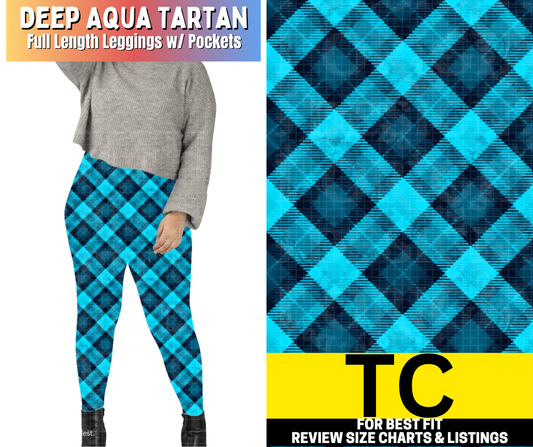 Deep Aqua Tartan Leggings Choose Fleece or Traditional