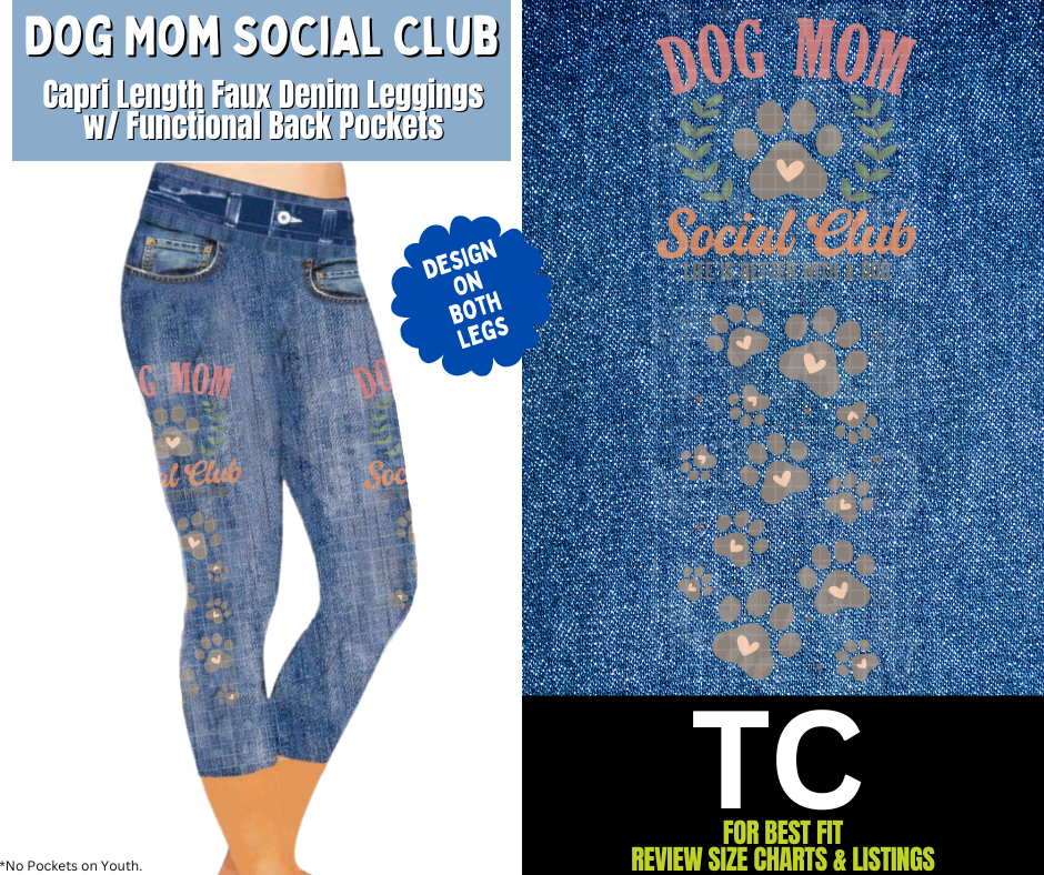 Dog Mom Social Club Capri Faux Denim w/ Side Leg Designs