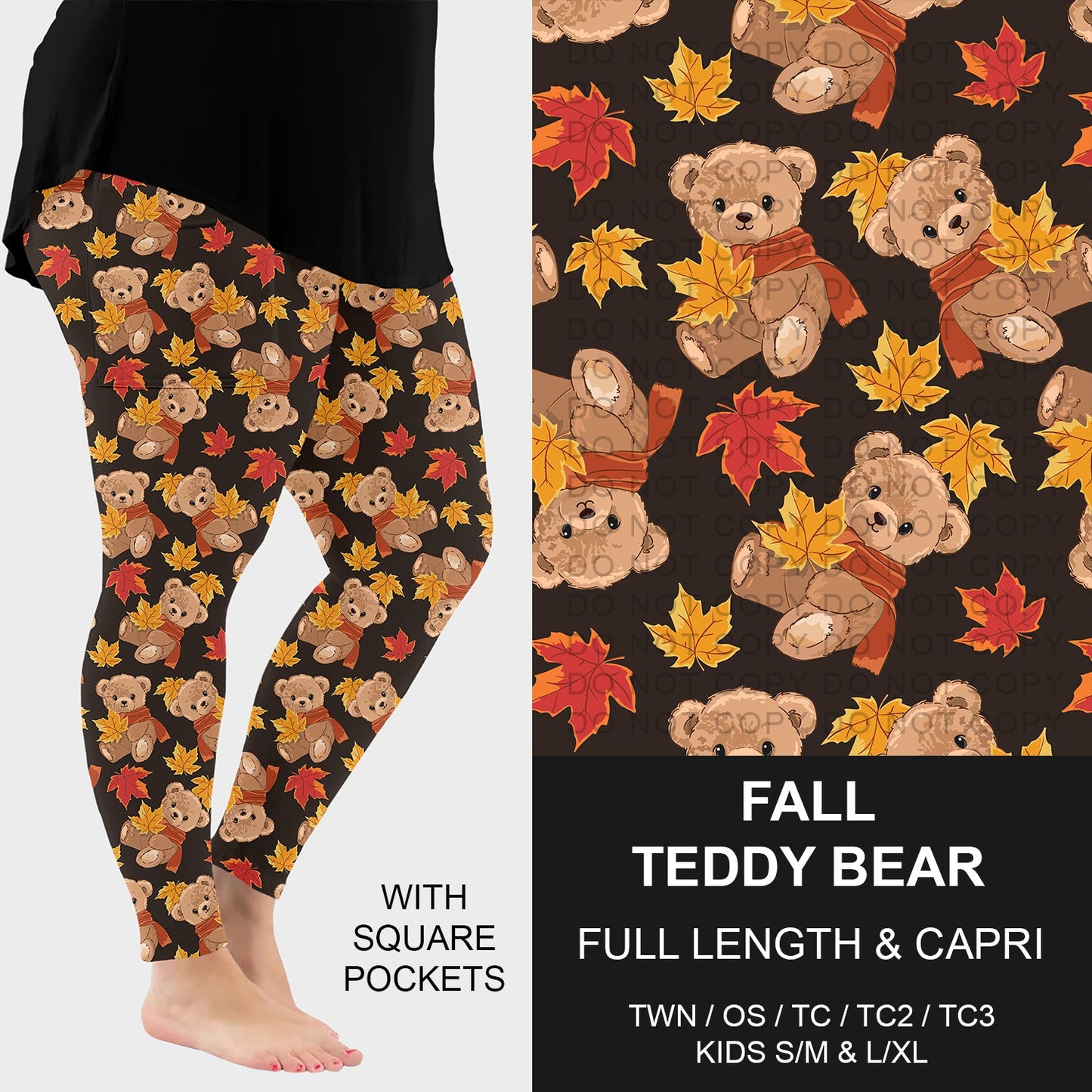 B299 - Preorder Fall Teddy Bear Leggings w/ Pockets (Closes 7/12. ETA: mid Sept.)