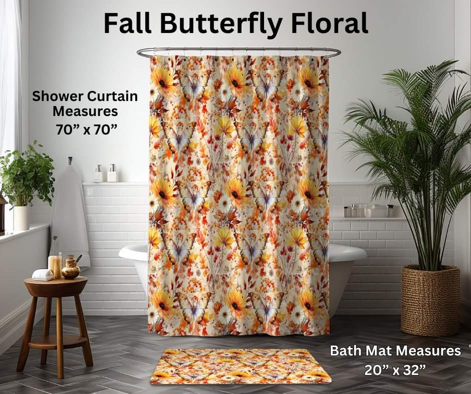 Fall Butterfly Floral Custom Bath Mat