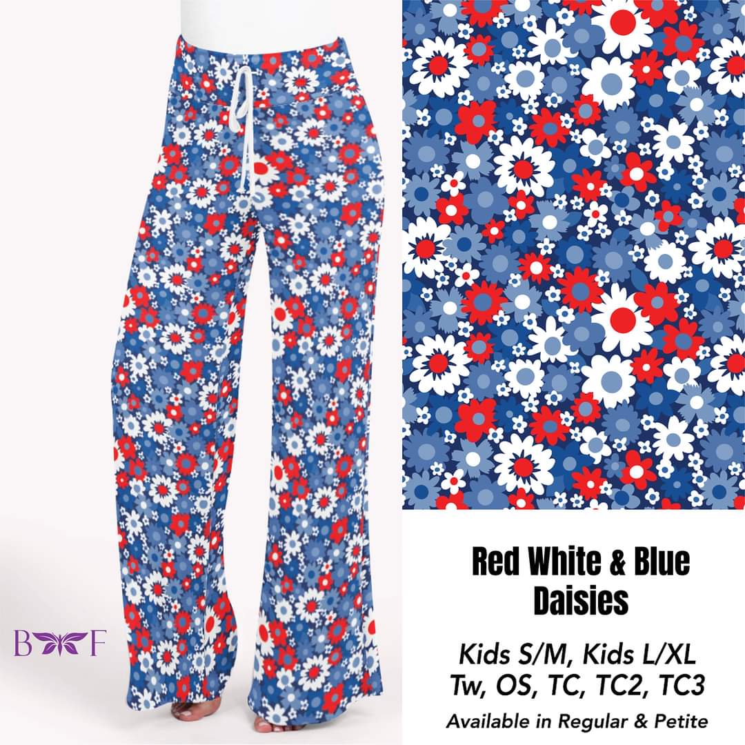 White, White and Blue Daisies leggings, Capris, Lounge Pants and Joggers