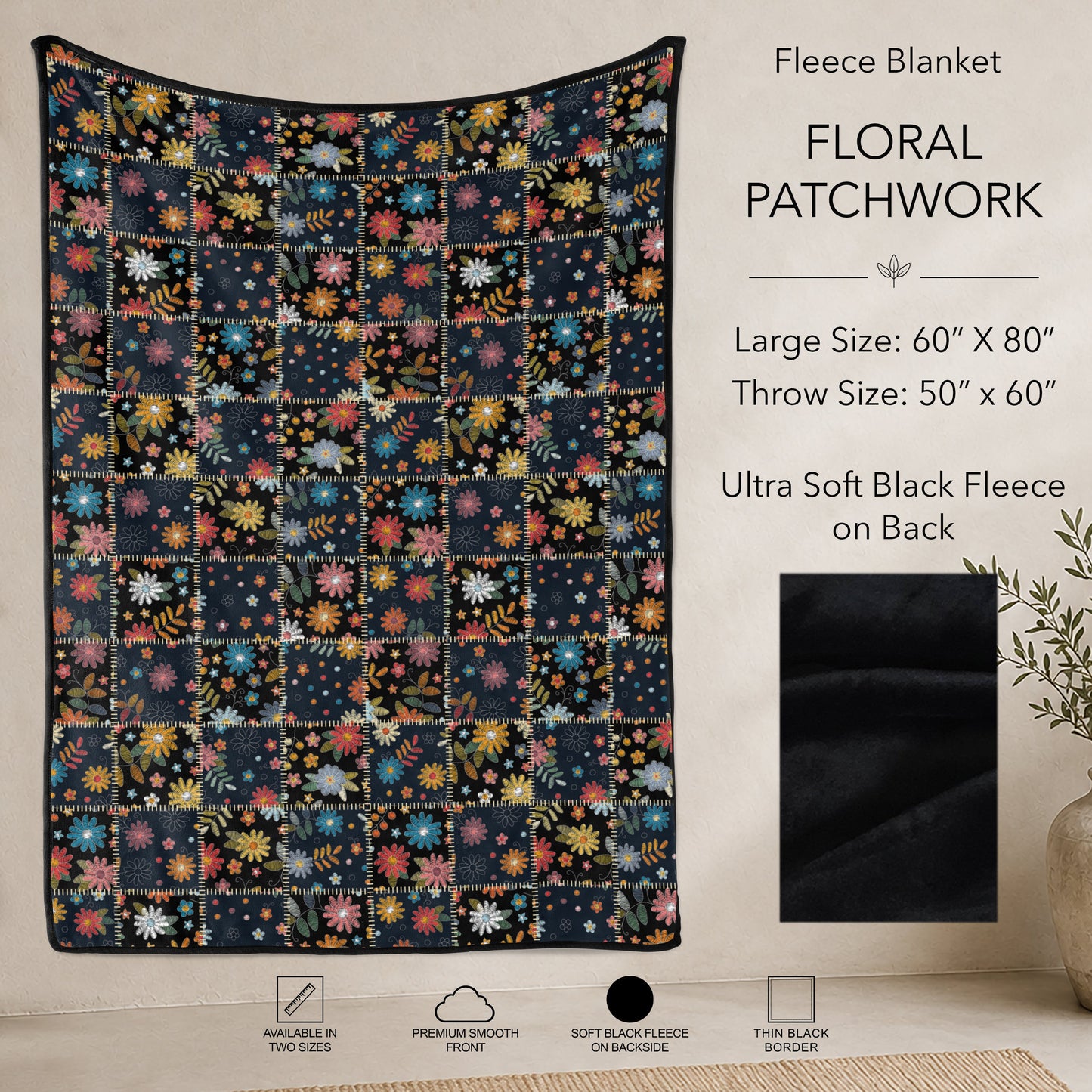 B304 - Pre-Order Floral Patchwork Fleece Blanket (Closes 7/31. ETA: early Oct)