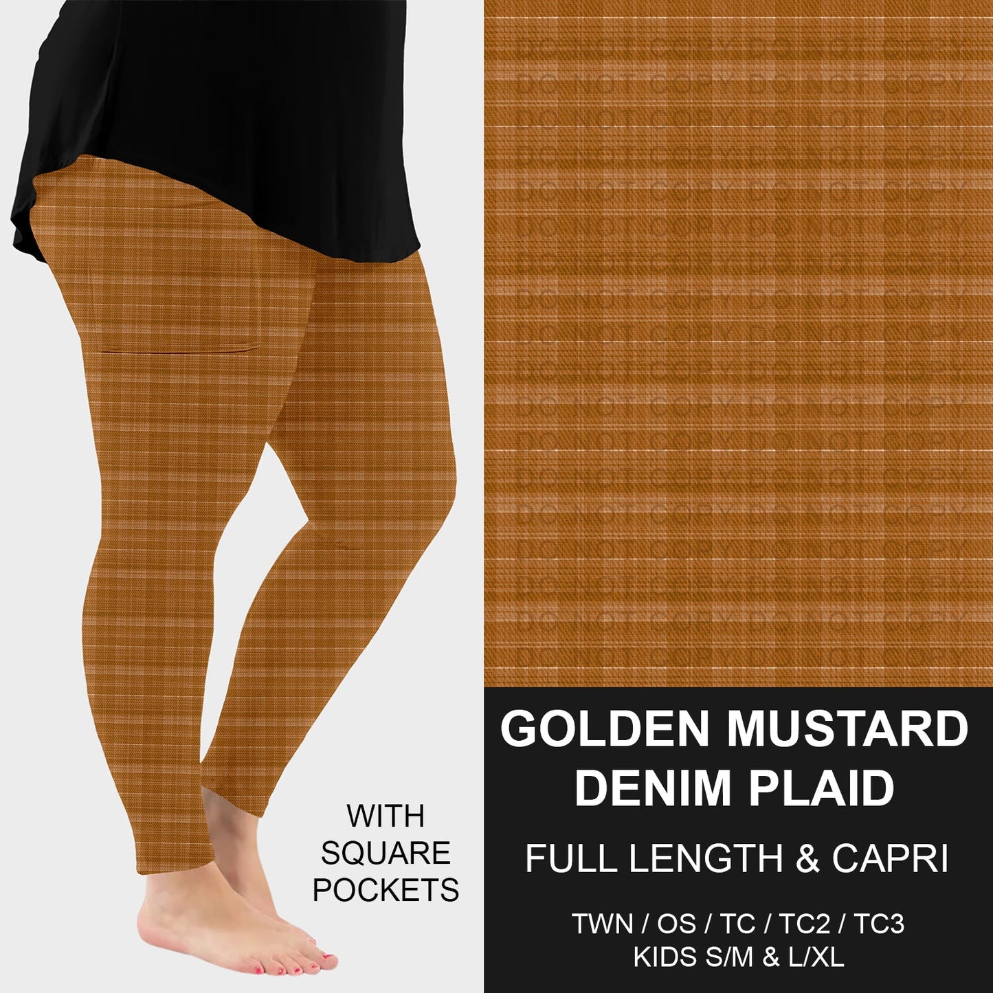 B301 - Preorder Golden Mustard Denim Plaid Leggings w/ Pockets (Closes 7/19. ETA: late Sept.)