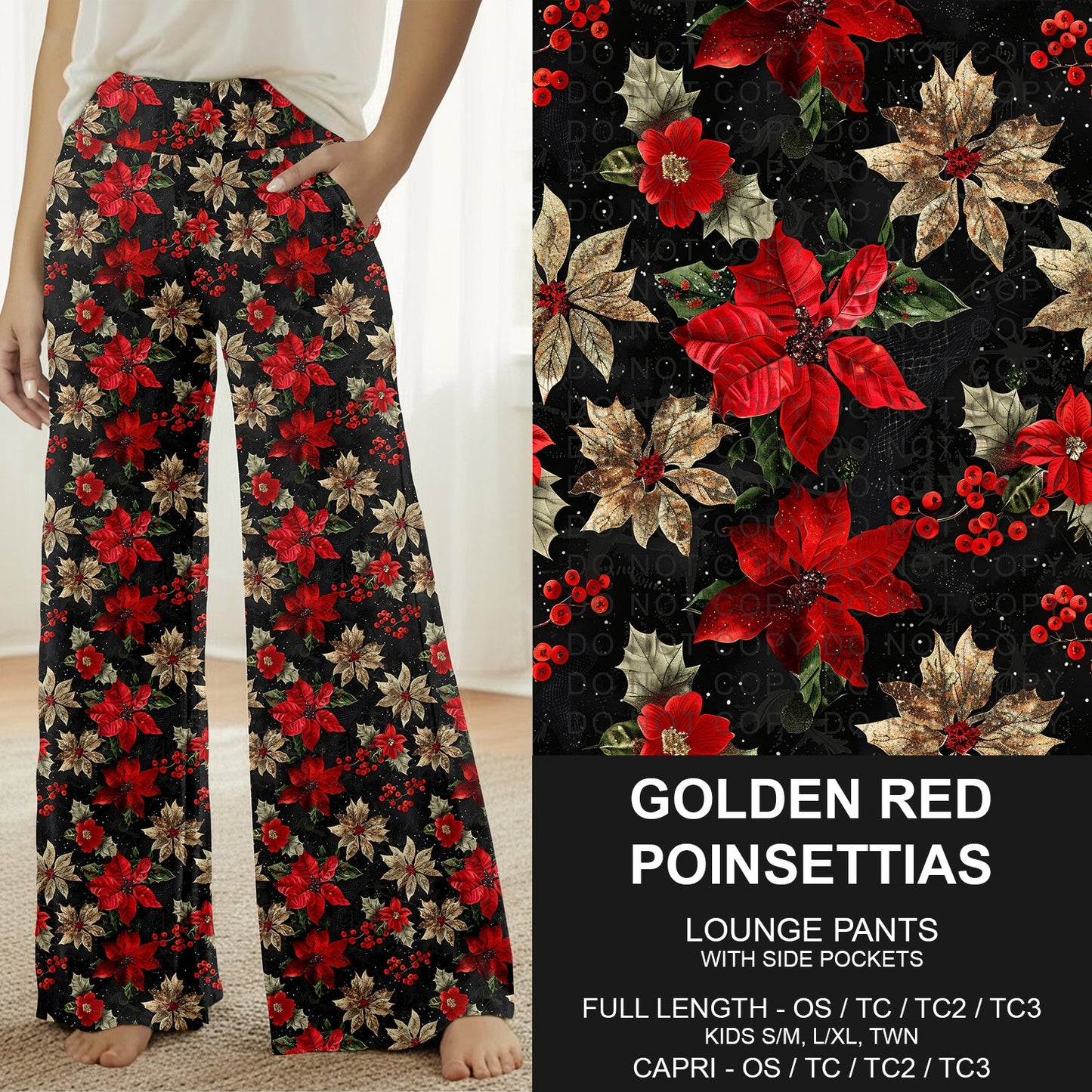 B303 - Preorder Golden Red Poinsettias Lounge Pants (Closes 7/26. ETA: early Oct.)