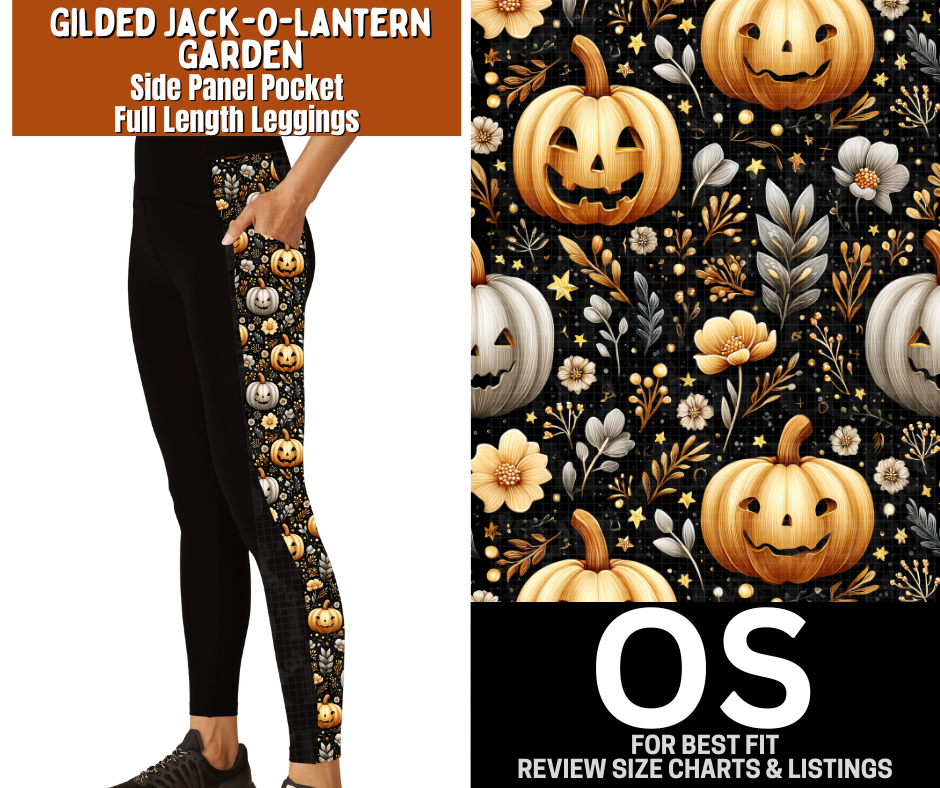 Gilded Jack-O-Lantern Side Panel Pocket Full Length Leggings