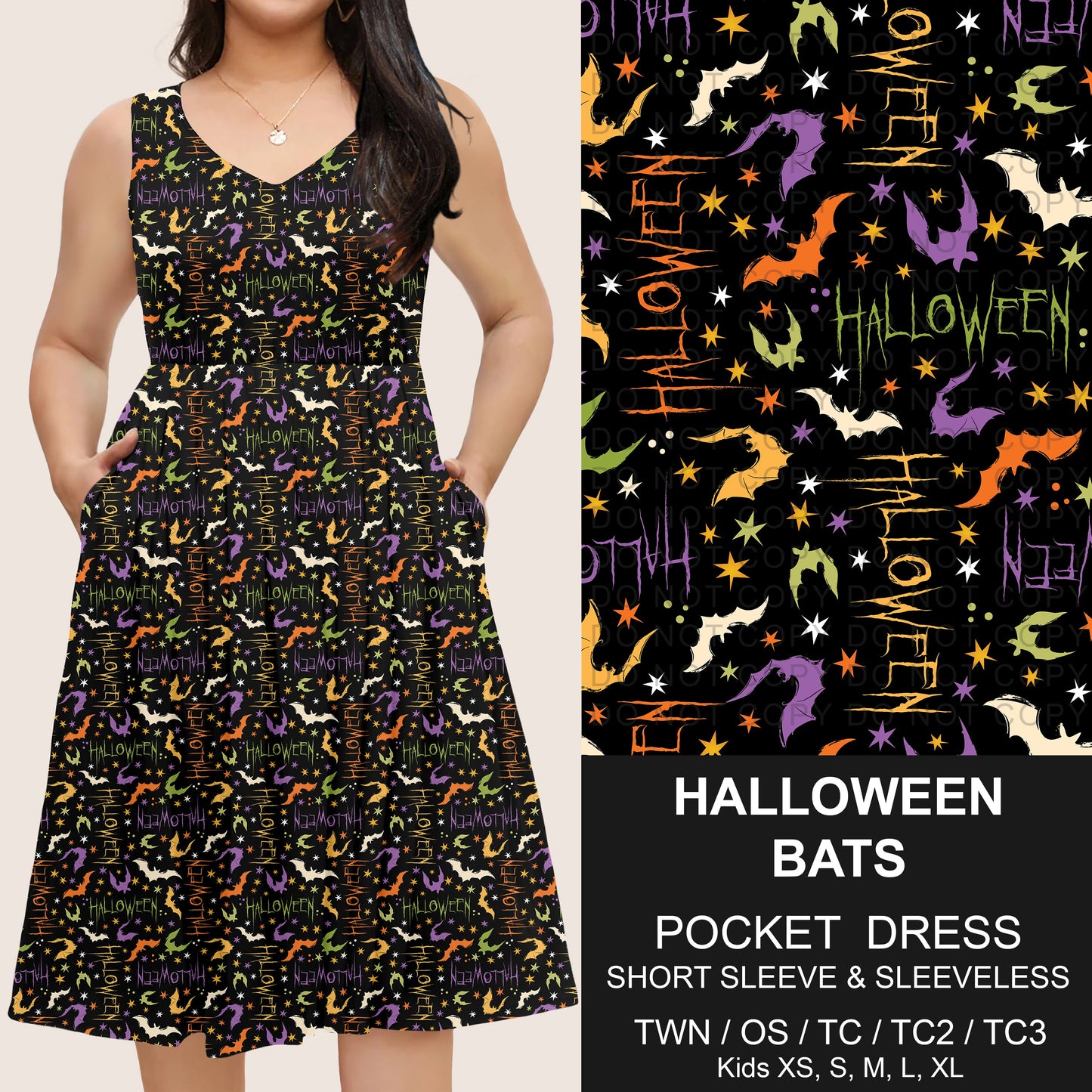 B302 - Preorder Halloween Bats Pocket Dress (Closes 7/24. ETA: early Oct)