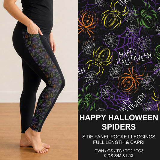 B305 - Preorder Happy Halloween Spiders Side Panel Pocket Leggings (Closes 8/02. ETA: early Oct.)
