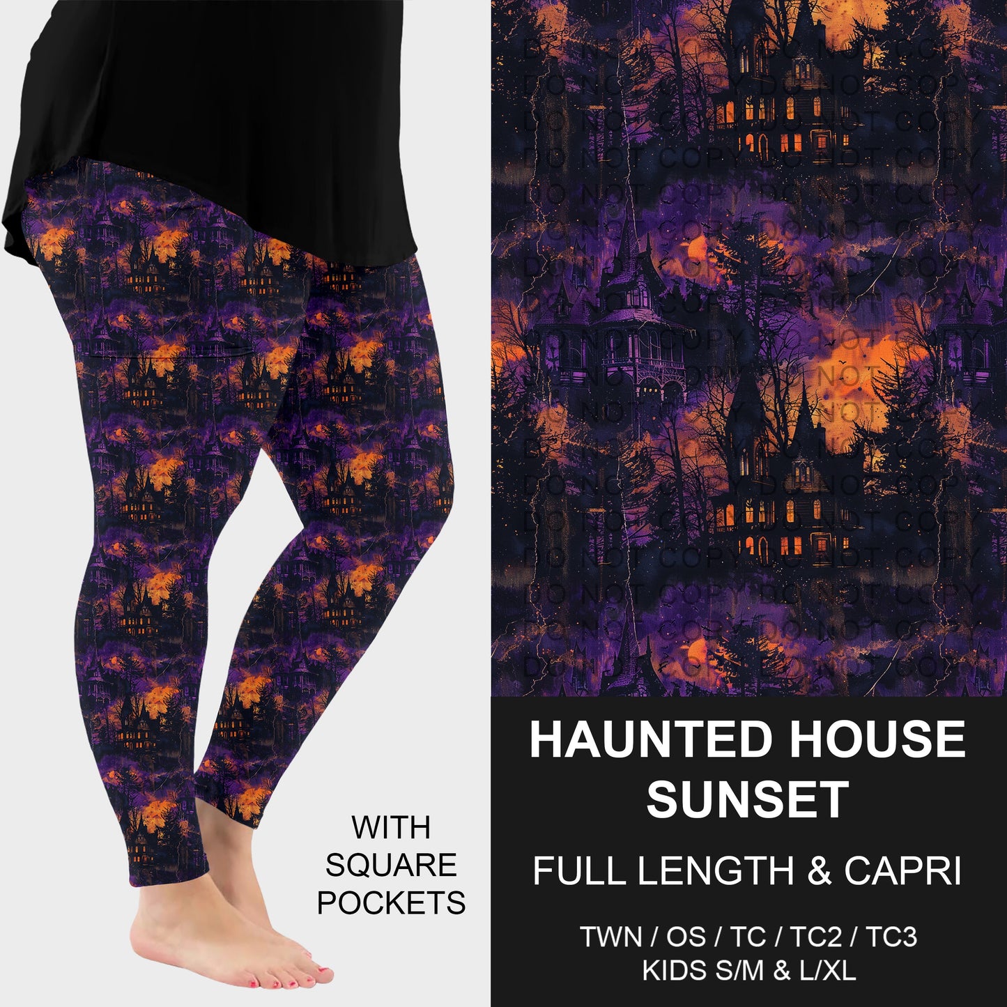B305 - Preorder Haunted House Sunset Leggings w/ Pockets (Closes 8/02. ETA: early Oct.)