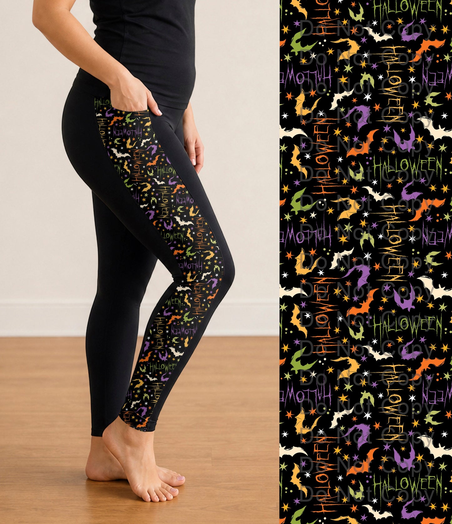 RTS - Halloween Bats Side Panel Leggings with Pockets