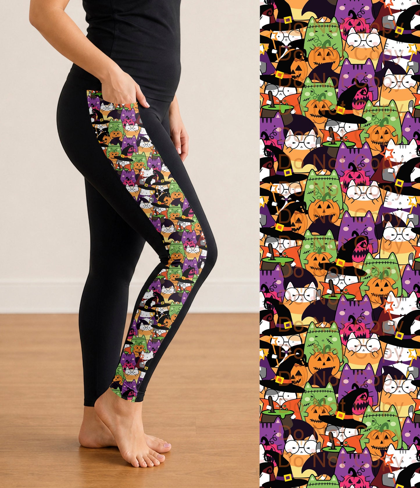 RTS - Halloween Cat Party Side Panel Leggings with Pockets