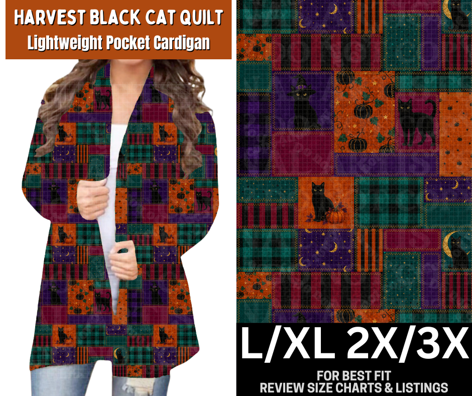 Harvest Black Cat Quilt Pocket Cardigan