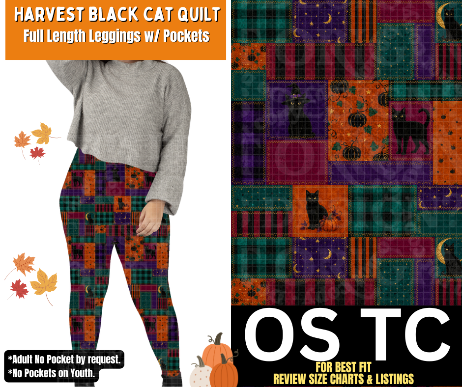 Harvest Black Cat Quilt Full Length Leggings w/ Pockets
