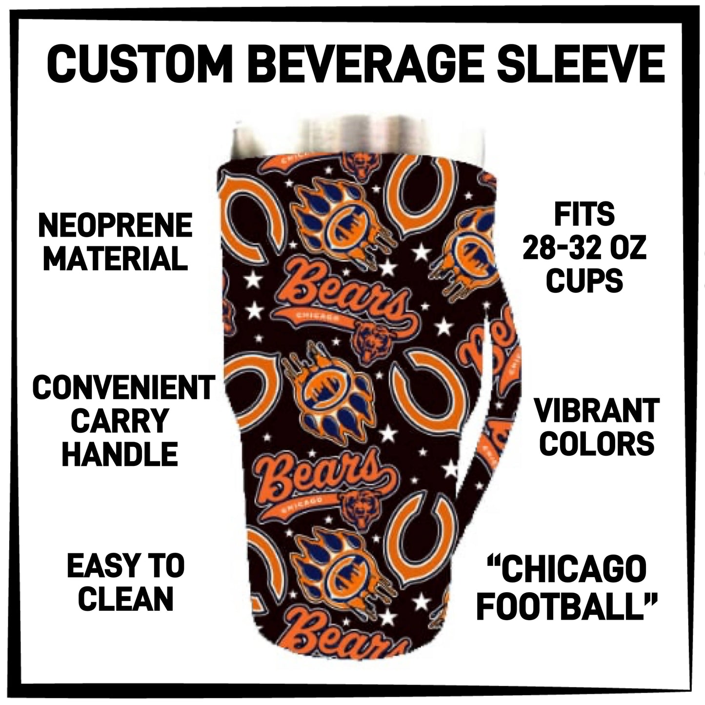 RTS - Chicago Football 28-32oz Beverage Sleeves