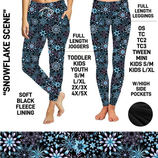 FL6C - Snowflake Scene Plaid Fleece-Lined Leggings/Unisex Joggers - Preorder Closing 9/8 ETA: Early Dec
