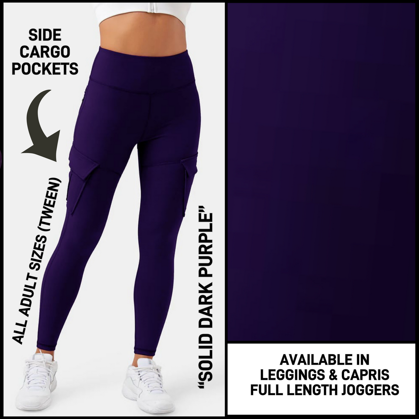 CP3B - Solid Dark Purple Capris/Leggings/Unisex Joggers with Cargo Pockets - Preorder Closing 5/31 ETA: Early July