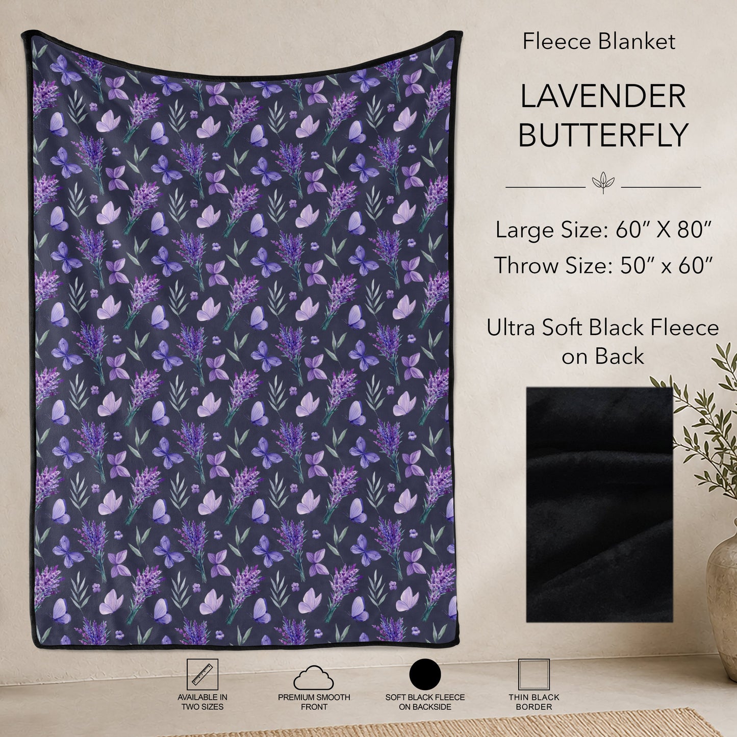 B304 - Pre-Order Lavender Butterfly Fleece Blanket (Closes 7/31. ETA: early Oct)